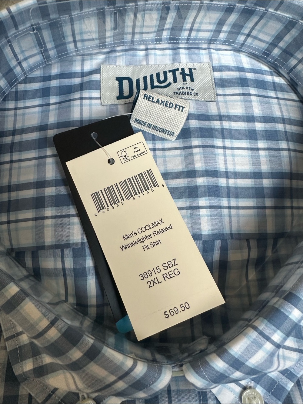 Duluth Trading Co Men's Light Blue & White Plaid Button-Down Shirt